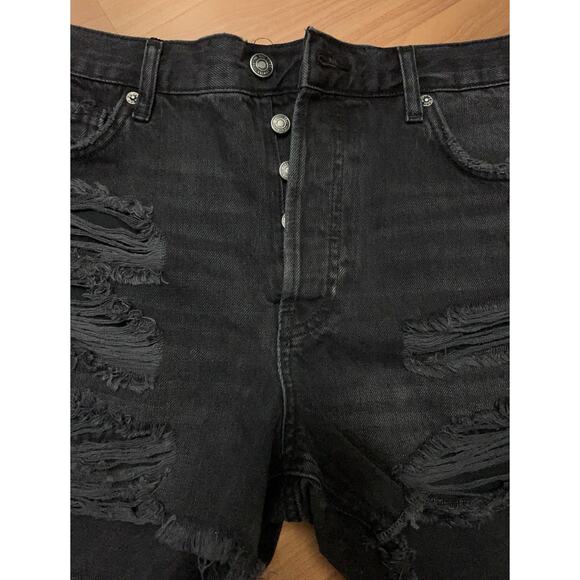 Free People We The Free Jeans Shorts Size 28 Raw Hem Button Fly Boho Black - Picture 4 of 12